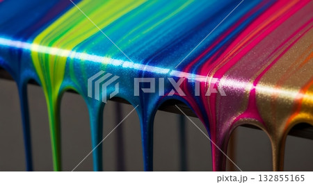 Colorful metallic paint dripping in reflective lines. Colorful metallic paint dripping in reflective lines. 132855165