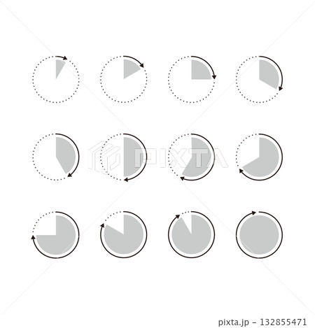 シンプルな時計の白黒アイコン素材セット 132855471