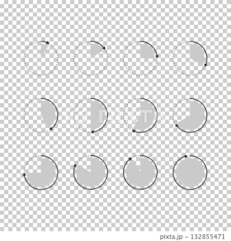 シンプルな時計の白黒アイコン素材セット 132855471
