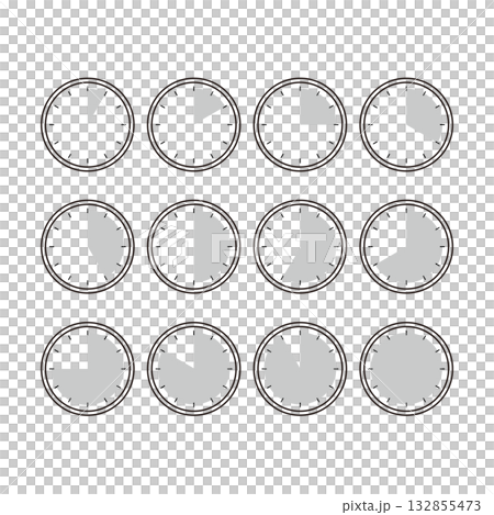 Simple black and white clock icon set Simple black and white clock icon set 132855473