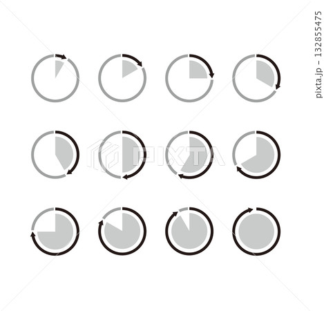 シンプルな時計の白黒アイコン素材セット 132855475