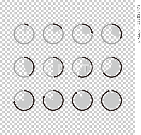 シンプルな時計の白黒アイコン素材セット 132855475