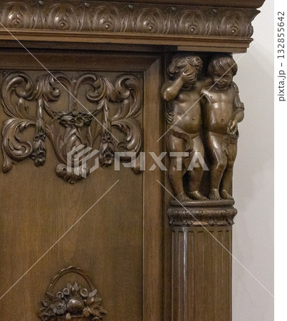 a Renaissance Revival style carved oak or walnut sideboard or cabinet. 132855642