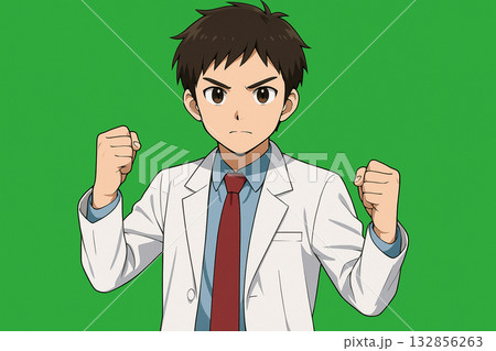 ガッツポーズをする男性の医者 132856263
