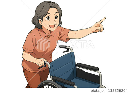 車いすを押す高齢者 車いすを押す高齢者 132856264