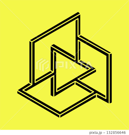 Impossible shapes. Sacred geometry. Optical illusion figure. Abstract eternal geometric object. Impossible endless outline shape. Optical art. Impossible geometry shape on a yellow background. Impossible shapes. Sacred geometry. Optical illusion figure. Abstract eternal geometric object. Impossible endless outline shape. Optical art. Impossible geometry shape on a yellow background. 132856646