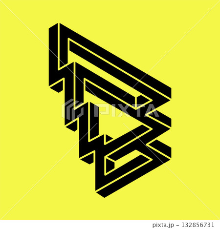 Impossible shapes. Sacred geometry figure. Optical illusion. Abstract eternal geometric object. Impossible endless outline. Optical art. Escher style. Impossible geometry shape on a yellow background. Impossible shapes. Sacred geometry figure. Optical illusion. Abstract eternal geometric object. Impossible endless outline. Optical art. Escher style. Impossible geometry shape on a yellow background. 132856731