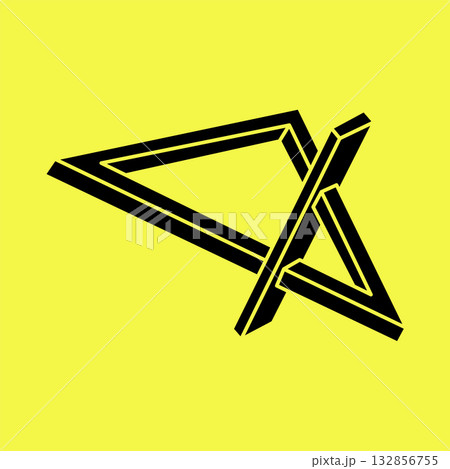 Optical illusion figures. Sacred geometry. Impossible shapes. Abstract eternal geometric object. Optical art. Impossible geometry shape on a yellow background.  132856755