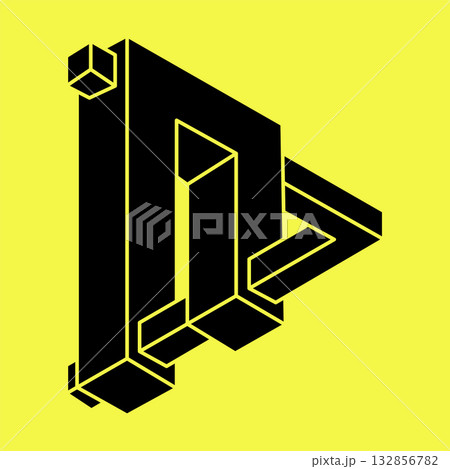 Impossible shapes. Sacred geometry. Optical illusion figure. Abstract eternal geometric object. Impossible endless outline shape. Optical art. Impossible geometry shape on a yellow background. 132856782