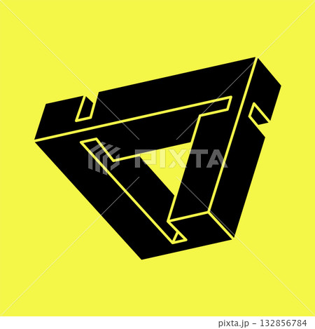 Impossible shapes. Line design. Isolated on a yellow background. Vector illustration. Optical illusion object. Optical art. Geometric figures.  132856784
