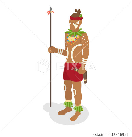 3D Isometric Flat Vector Set of Native Tribal People, Aboriginal Men. Item 5 132856931