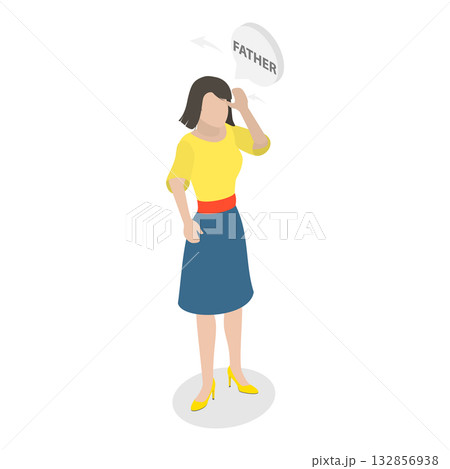 3D Isometric Flat Vector Illustration of Sign Language, Character Showing Simple Sign Language Phrases, Greetings, Thank You, Help, Family. Item 2 132856938