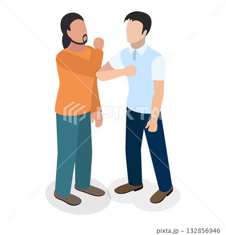 3D Isometric Flat Vector Set of Greeting Gestures, Friends or Colleagues Greet Each Other. Item 4 132856946