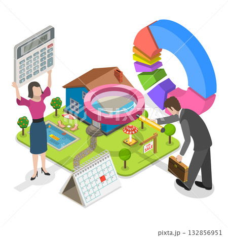 3D Isometric Flat Vector Illustration of Qualified Real Estate Agents, Full-service House Buying Agency. Item 2 132856951
