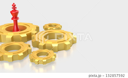 The Red King chess and gear for Leadership or Business concept 3d Rendering. 132857592