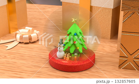 The Snow man and Christmas tree for Holiday or new year concept 3d Rendering. The Snow man and Christmas tree for Holiday or new year concept 3d Rendering. 132857605