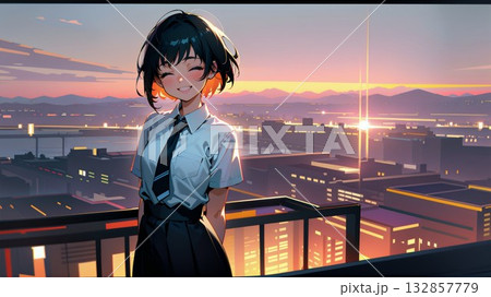 夜景と女子高生 夜景と女子高生 132857779