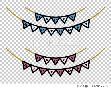 手描き風のHAPPY BIRTHDAYガーランドセット｜誕生日,パーティー,ガーランド,旗,装飾 132857799