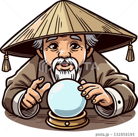 水晶占い師のおじいさんのイラスト 132858193