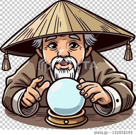 水晶占い師のおじいさんのイラスト 132858193