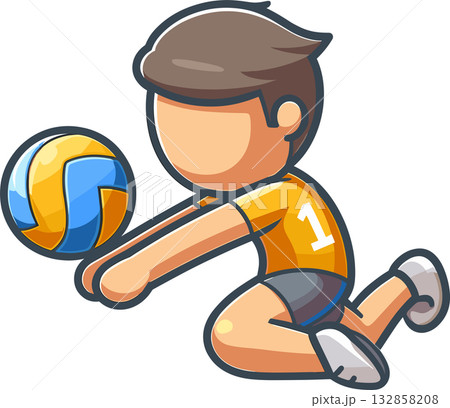 レシーブするバレーボール選手のイラスト 132858208