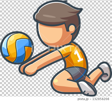 レシーブするバレーボール選手のイラスト 132858208