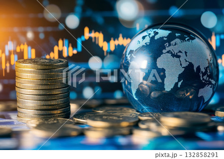 Planet on sale, golden earth globe next to gold bitcoins, success in business, wealth in economy, excess in banking, growth of international finance, money rules the world Planet on sale, golden earth globe next to gold bitcoins, success in business, wealth in economy, excess in banking, growth of international finance, money rules the world 132858291