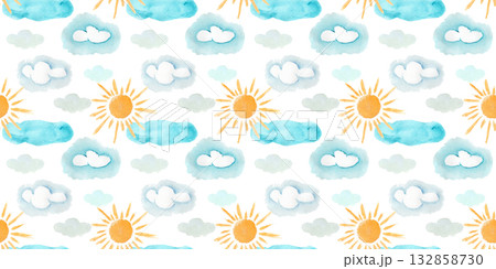 Cute watercolor weather clouds elements pattern Cute watercolor weather clouds elements pattern 132858730