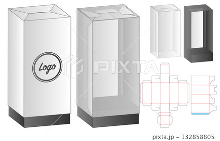 Packaging Box Dieline Vector with Transparent Window and Foldable Die-Cut Layout Packaging Box Dieline Vector with Transparent Window and Foldable Die-Cut Layout 132858805