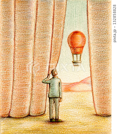 Man opening some curtain Man opening some curtain 132858828