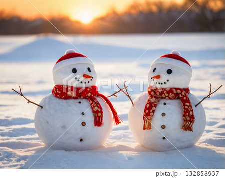 夕方の雪だるま 132858937