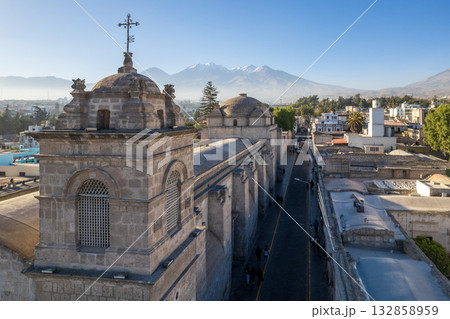 Aerial view of the Cathedral of Arequipa in the city of Arequipa 132858959