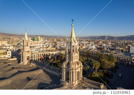 Aerial view of the city of Arequipa from the Plaza de Armas. Aerial view of the city of Arequipa from the Plaza de Armas. 132858961