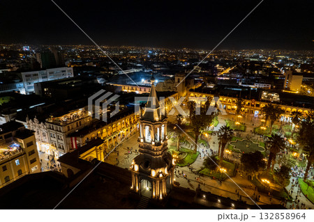 Aerial view of the city of Arequipa from the Plaza de Armas. 132858964