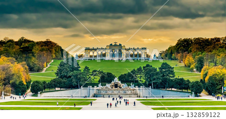 Grand palace in a lush landscape with dramatic skies 132859122