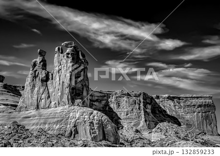 Dramatic Rock Formations in Black and White Dramatic Rock Formations in Black and White 132859233