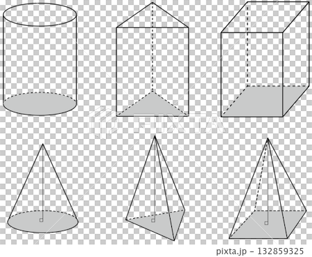 3D shape set (cylinder, column, cone shape) 132859325