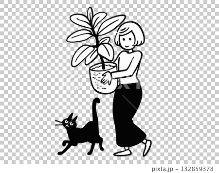 観葉植物を運ぶ女性 132859378