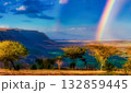 Rainbow Over Lush Valley and Mountains 132859445