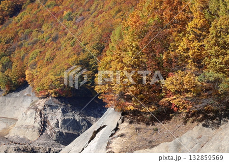 ダム湖にかかる紅葉　（群馬県奈良俣湖にて） 132859569