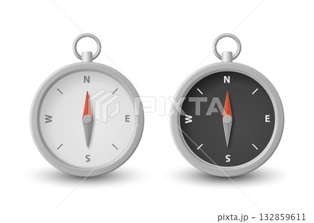 Vector 3d Realistic Compass Icon Set. Minimalistic Compass Illustration with Black and White Dial. Navigation Compass Clipart. Travel and Adventure Design Template 132859611