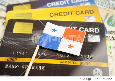 Panama flag on credit card, finance economy trading shopping online business. Panama flag on credit card, finance economy trading shopping online business. 132860262