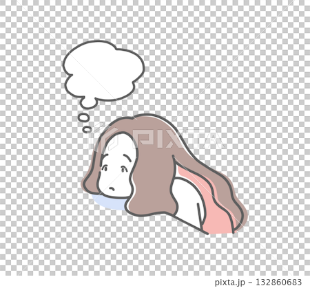Illustration material of a woman thinking with her face on the desk 132860683