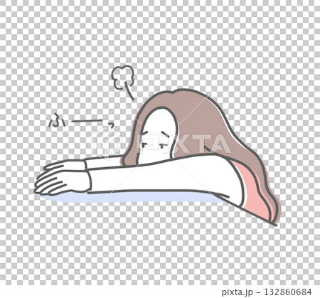 Illustration material of a woman stretching her hands at a desk and sighing 132860684