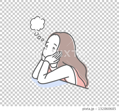 插畫素材：一位女子托著下巴思考。 132860685
