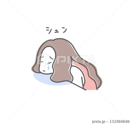 机に顔をつけて泣いている女性のイラスト素材 132860686