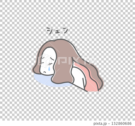 机に顔をつけて泣いている女性のイラスト素材 132860686
