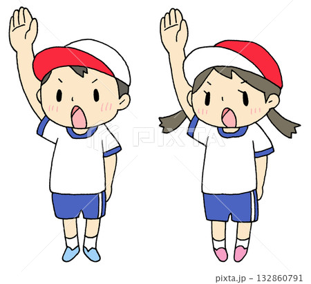 選手宣誓している男の子と女の子 選手宣誓している男の子と女の子 132860791