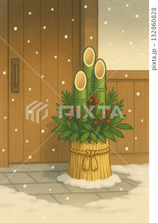 雪の中の門松のイラスト 雪の中の門松のイラスト 132860828