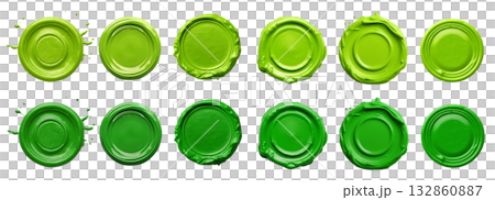 2 Collection set of dark light lime green, wax seal stamp blob ink paint on transparent background cutout, PNG file. Many different design. Mockup template  132860887